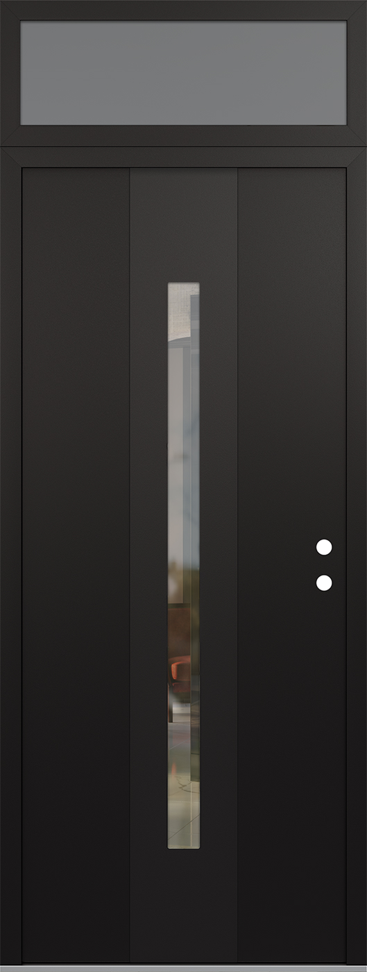 Modern Steel Front Door DIAMOND A2 36" X 96" BLACK/BLACK CLEAR GLASS PANEL BLACK LHI WITH TRANSOM FROSTED GLASS