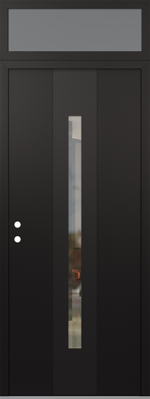 Modern Steel Front Door DIAMOND A2 36" X 96" BLACK/BLACK CLEAR GLASS PANEL BLACK RHI WITH TRANSOM FROSTED GLASS