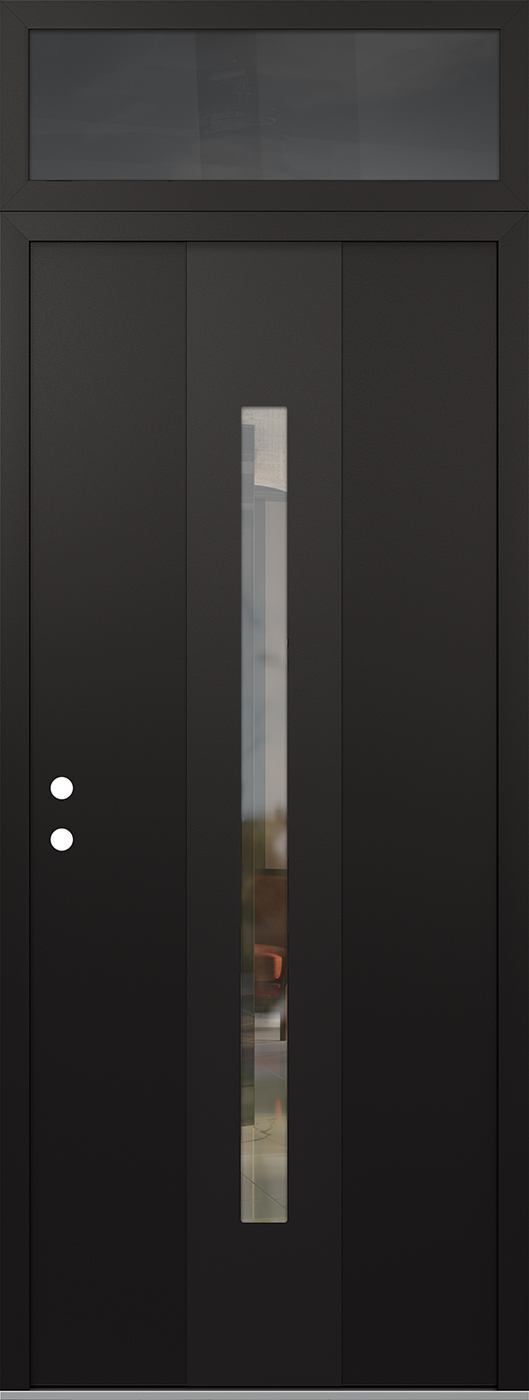 Modern Steel Front Door DIAMOND A2 36" X 96" BLACK/BLACK CLEAR GLASS PANEL BLACK RHI WITH TRANSOM MIRRORED GLASS