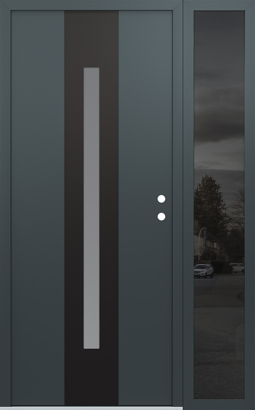 Modern Steel Front Door DIAMOND A2 48" X 80" ANTHRACITE/ANTHRACITE FROSTED GLASS PANEL BLACK LHI WITH SIDELITE FROSTED GLASS