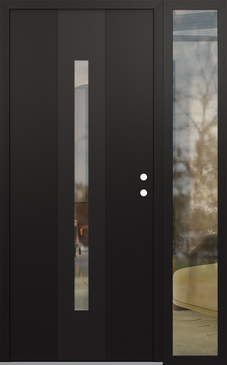 Modern Steel Front Door DIAMOND A2 48" X 80" BLACK/BLACK CLEAR GLASS PANEL BLACK LHI WITH SIDELITE CLEAR GLASS