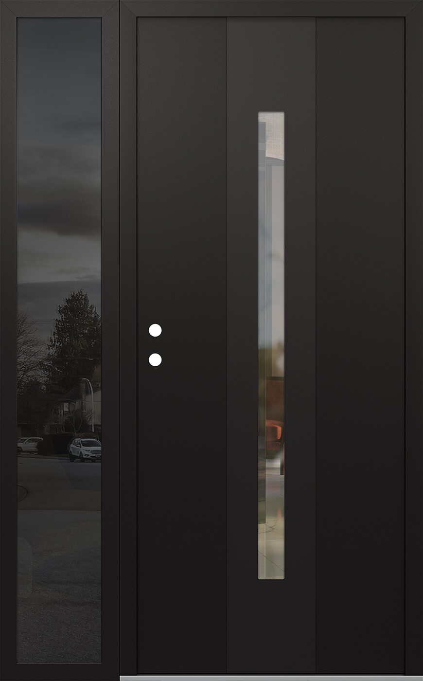 Modern Steel Front Door DIAMOND A2 48" X 80" BLACK/BLACK CLEAR GLASS PANEL BLACK RHI WITH SIDELITE MIRRORED GLASS