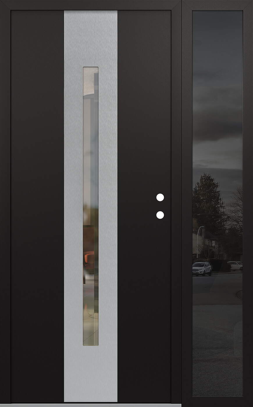 Modern Steel Front Door DIAMOND A2 48" X 80" BLACK/BLACK CLEAR GLASS PANEL STAINLESS STEEL LHI WITH SIDELITE FROSTED GLASS