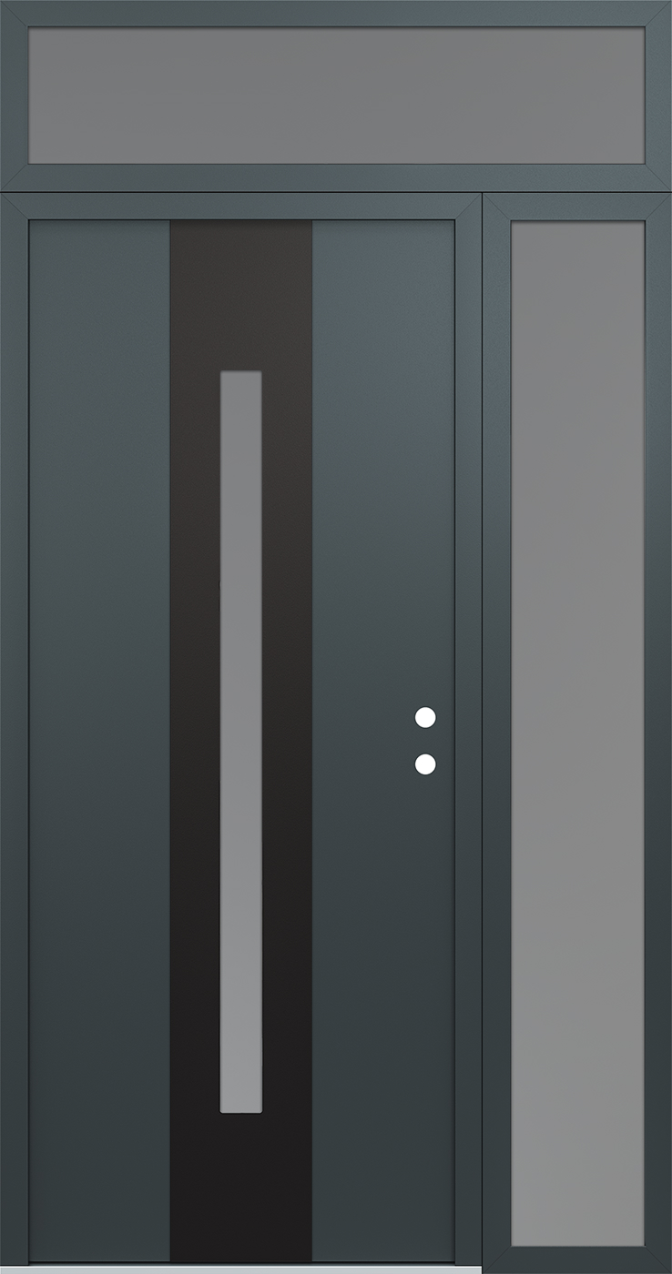 Modern Steel Front Door DIAMOND A2 48" X 96" ANTHRACITE/ANTHRACITE FROSTED GLASS PANEL BLACK LHI WITH SIDELITE AND TRANSOM MIRRORED GLASS