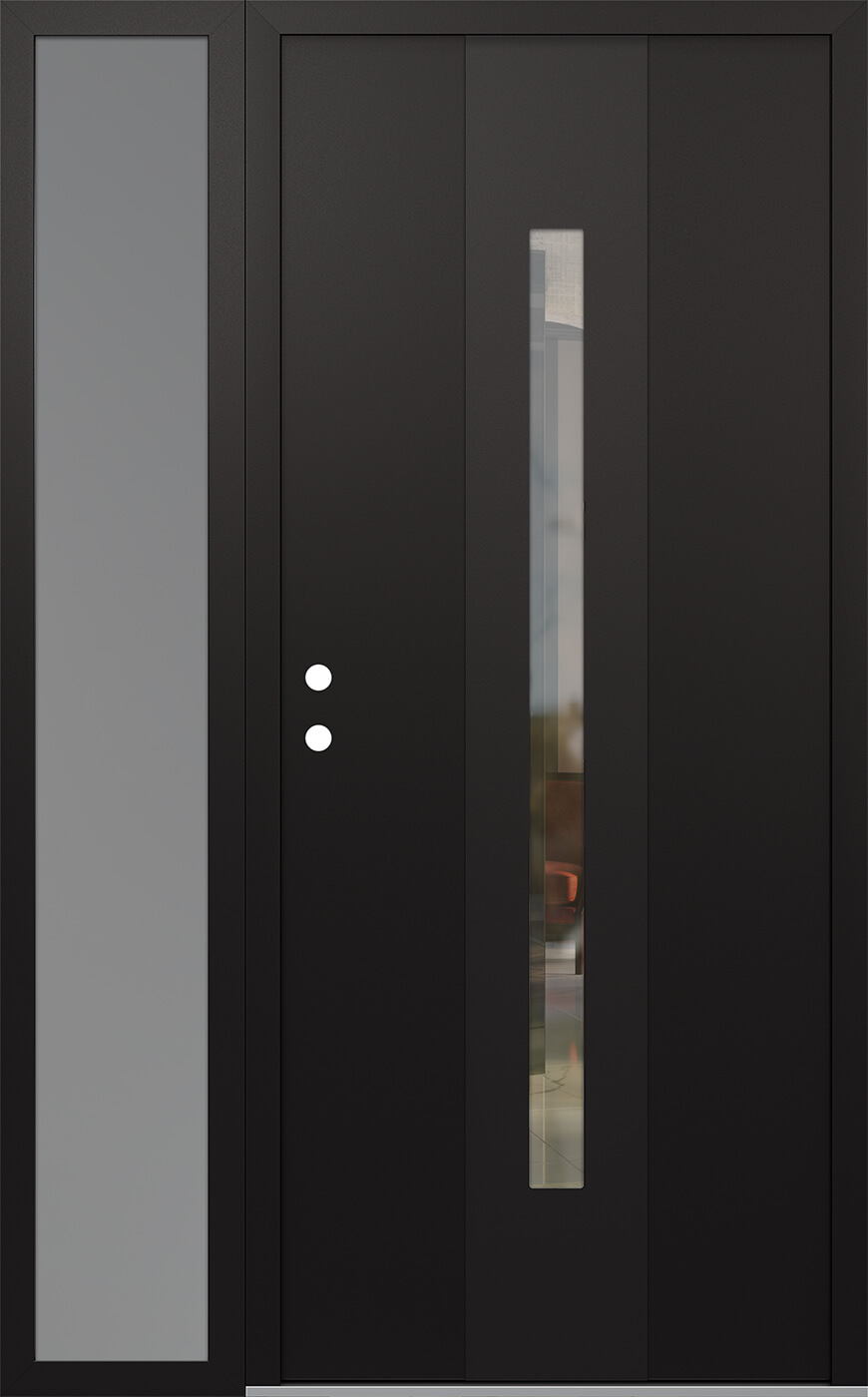 Modern Steel Front Door DIAMOND A2 50" X 80" BLACK/BLACK CLEAR GLASS PANEL BLACK RHI WITH SIDELITE FROSTED GLASS