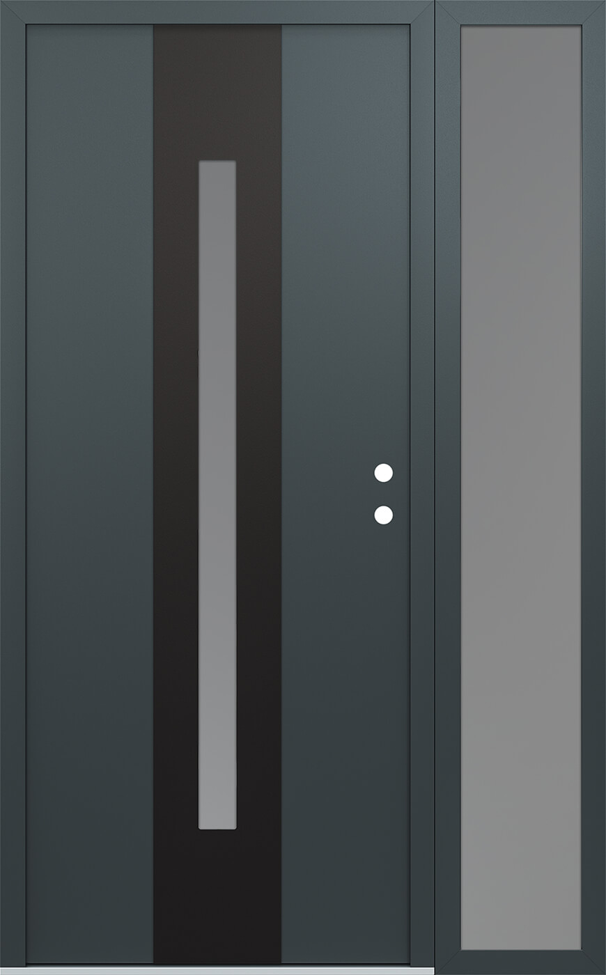 Modern Steel Front Door DIAMOND A2 52" X 80" ANTHRACITE/ANTHRACITE FROSTED GLASS PANEL BLACK LHI WITH SIDELITE CLEAR GLASS