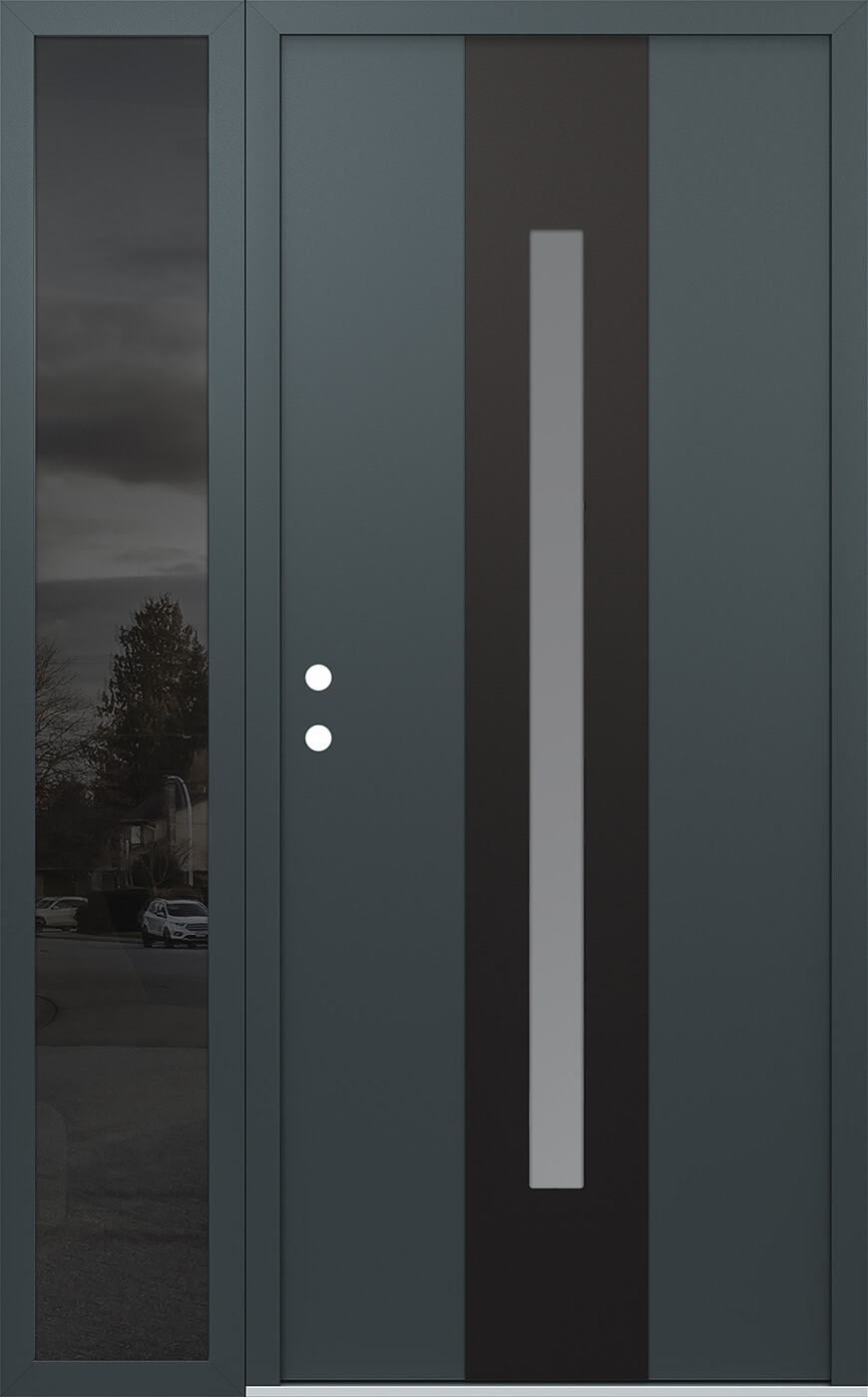Modern Steel Front Door DIAMOND A2 52" X 80" ANTHRACITE/ANTHRACITE FROSTED GLASS PANEL BLACK RHI WITH SIDELITE FROSTED GLASS