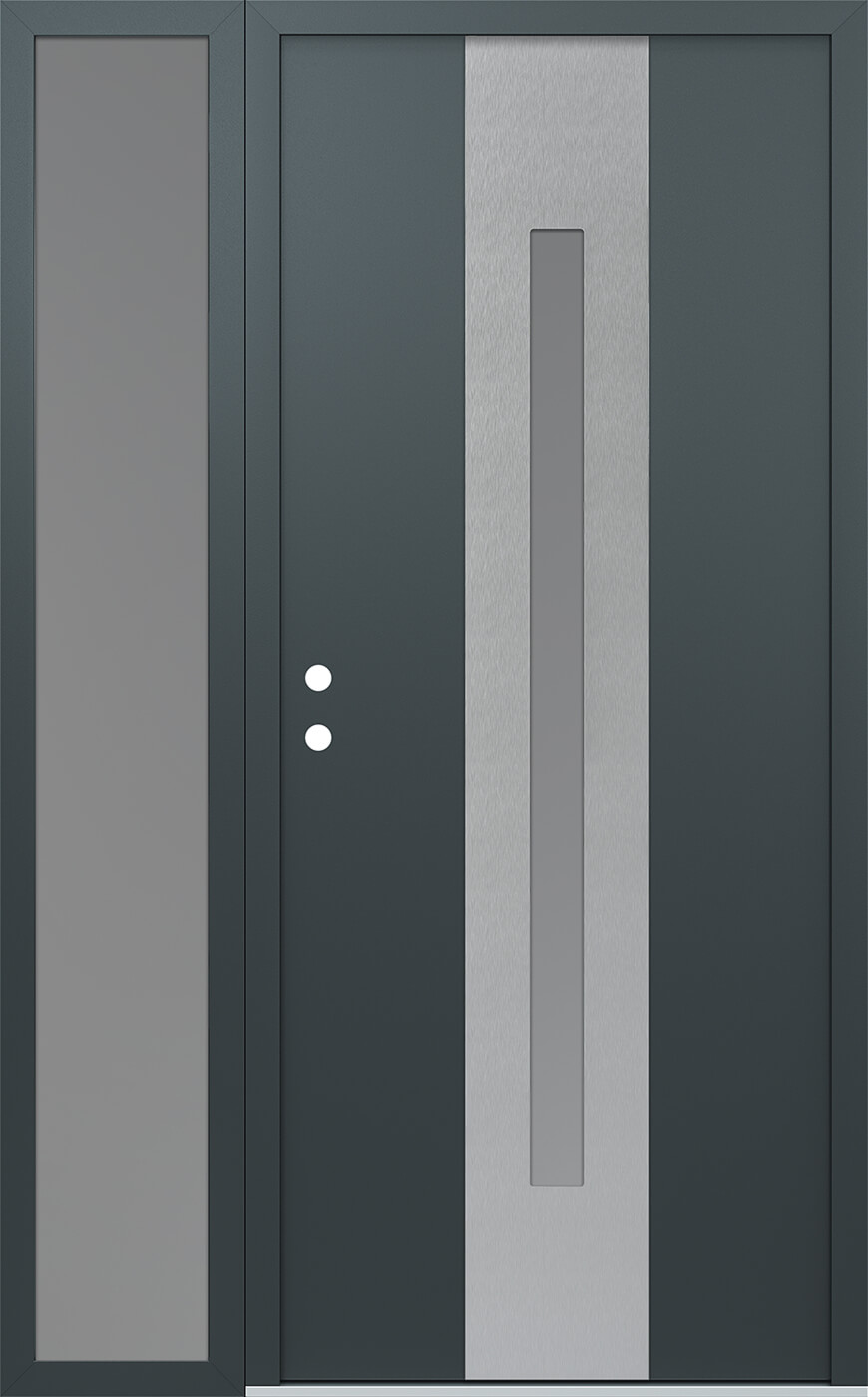 Modern Steel Front Door DIAMOND A2 52" X 80" ANTHRACITE/ANTHRACITE FROSTED GLASS PANEL STAINLESS STEEL RHI WITH SIDELITE MIRRORED GLASS