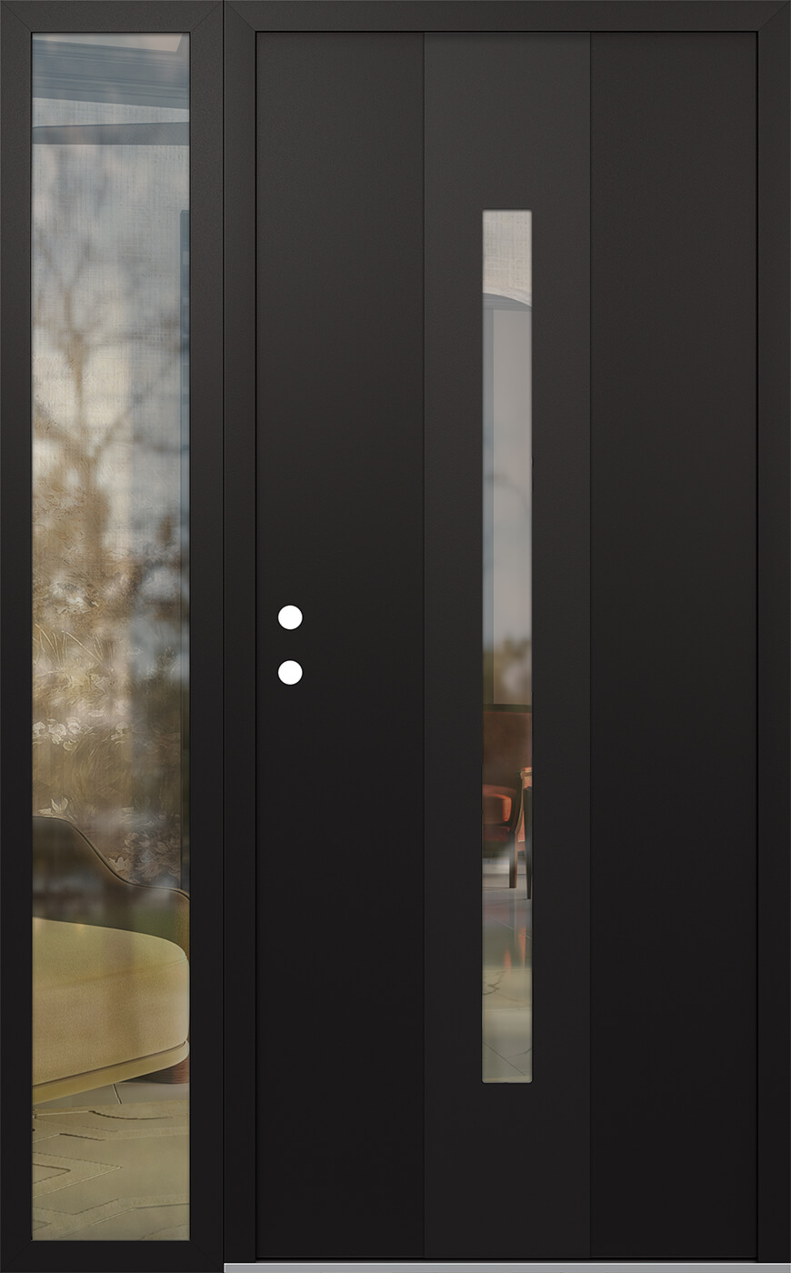Modern Steel Front Door DIAMOND A2 52" X 80" BLACK/BLACK CLEAR GLASS PANEL BLACK RHI WITH SIDELITE CLEAR GLASS