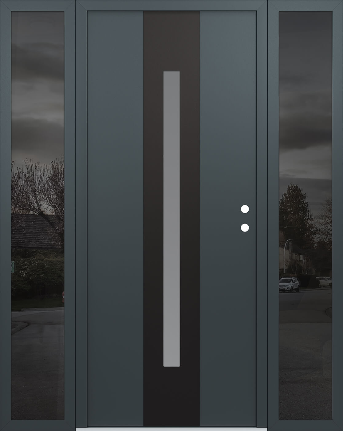 Modern Steel Front Door DIAMOND A2 60" X 80" ANTHRACITE/ANTHRACITE FROSTED GLASS PANEL BLACK LHI WITH 2 SIDELITES FROSTED GLASS