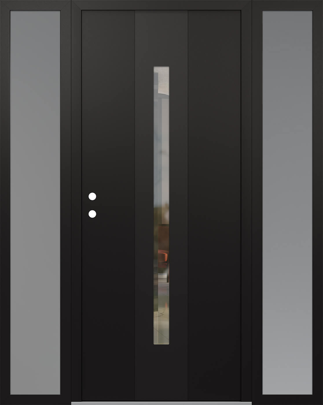 Modern Steel Front Door DIAMOND A2 64" X 80" BLACK/BLACK CLEAR GLASS PANEL BLACK RHI WITH 2 SIDELITES MIRRORED GLASS