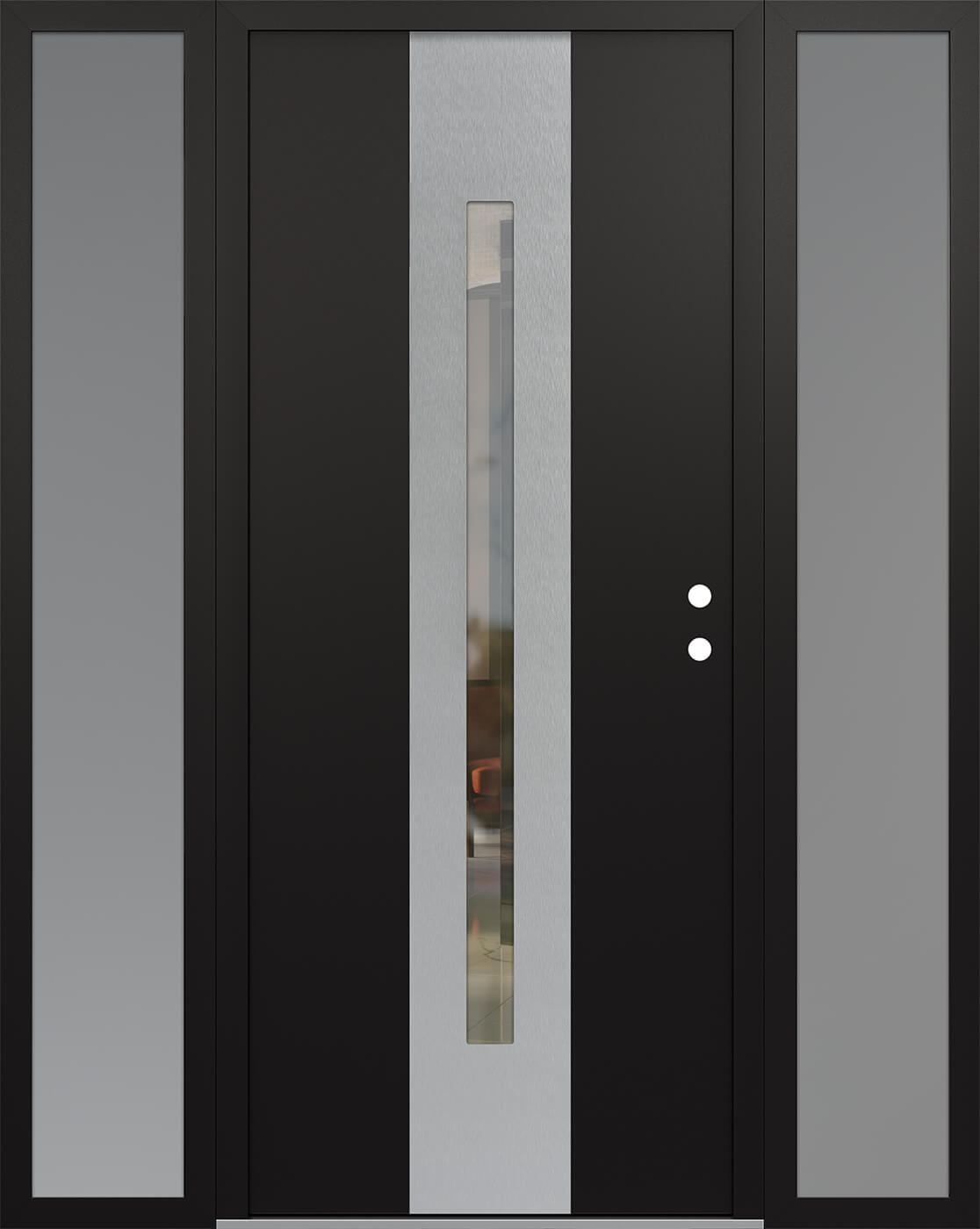 Modern Steel Front Door DIAMOND A2 68" X 80" BLACK/BLACK CLEAR GLASS PANEL STAINLESS STEEL LHI WITH 2 SIDELITES MIRRORED GLASS