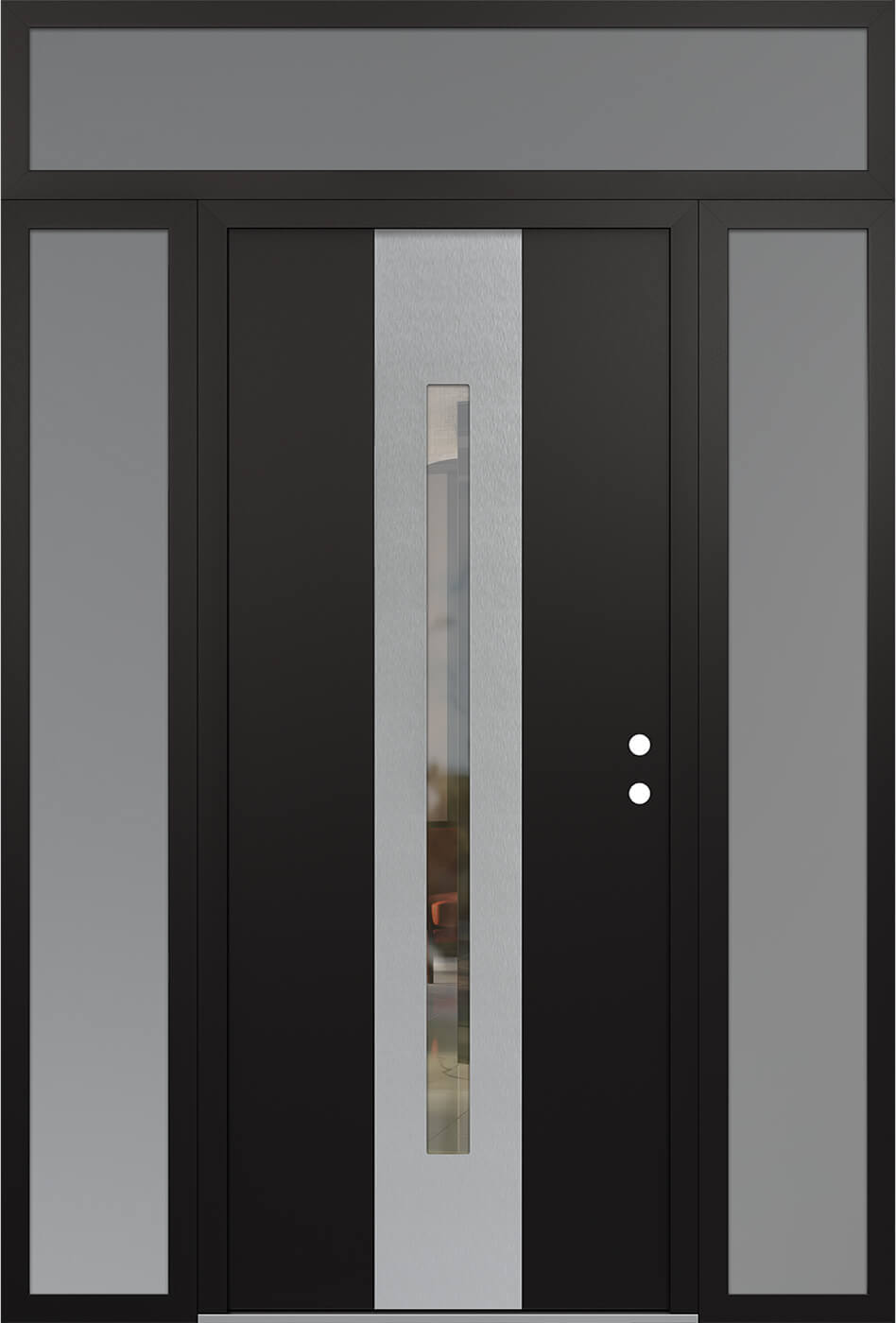 Modern Steel Front Door DIAMOND A2 68" X 96" BLACK/BLACK CLEAR GLASS PANEL STAINLESS STEEL LHI WITH 2 SIDELITES AND TRANSOM CLEAR GLASS