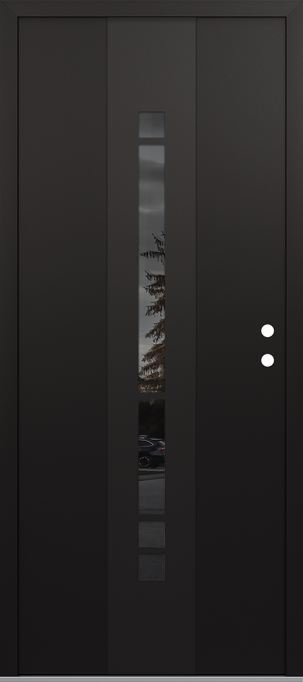 Modern Steel Front Door DIAMOND A3 36" X 80" BLACK/BLACK MIRRORED GLASS PANEL BLACK LHI
