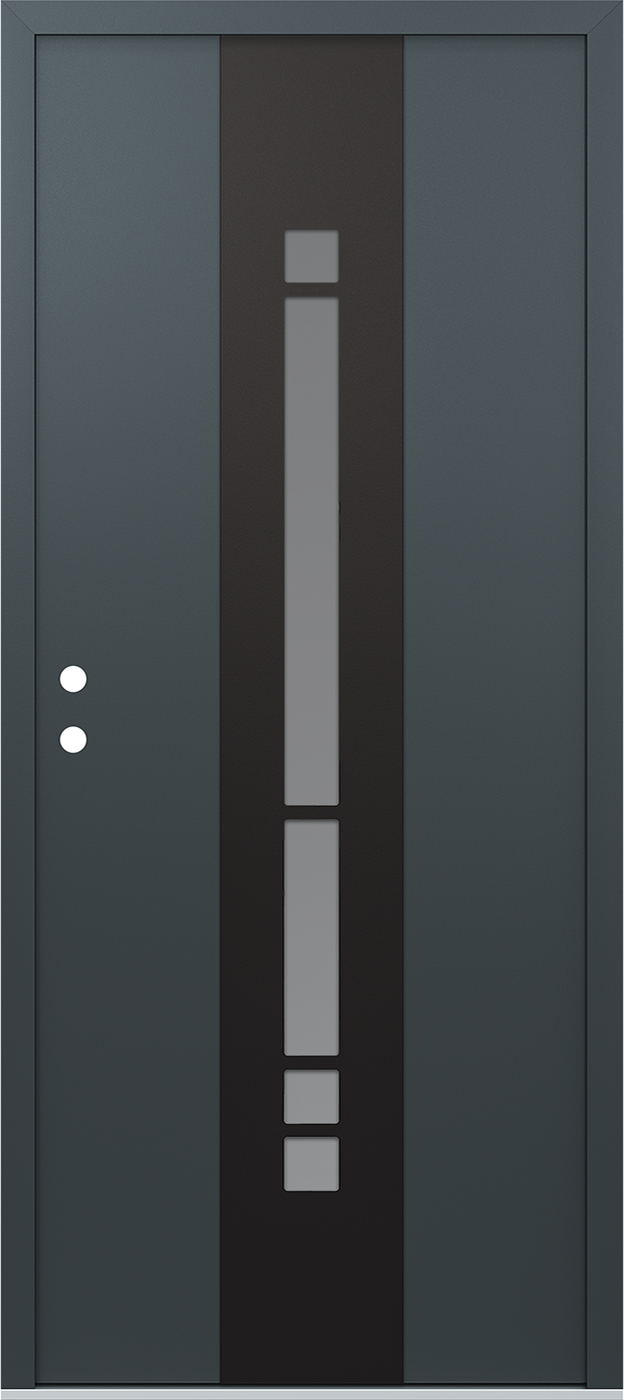 Modern Steel Front Door DIAMOND A3 36" X 80" ANTHRACITE/ANTHRACITE FROSTED GLASS PANEL BLACK RHI