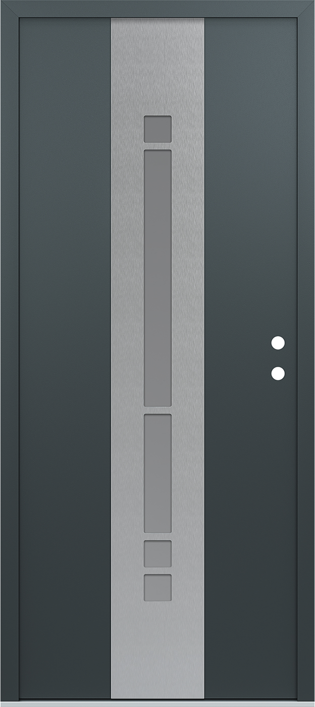 Modern Steel Front Door DIAMOND A3 36" X 80" ANTHRACITE/ANTHRACITE FROSTED GLASS PANEL STAINLESS STEEL LHI