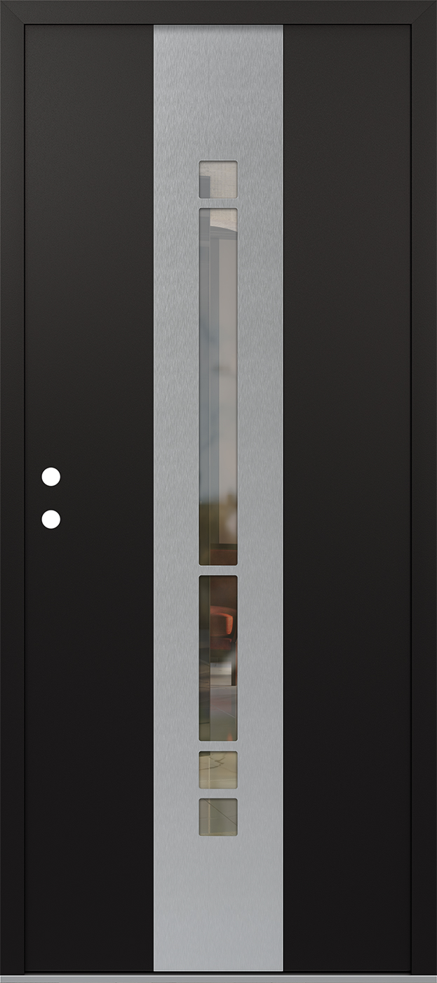 Modern Steel Front Door DIAMOND A3 36" X 80" BLACK/BLACK CLEAR GLASS PANEL STAINLESS STEEL RHI