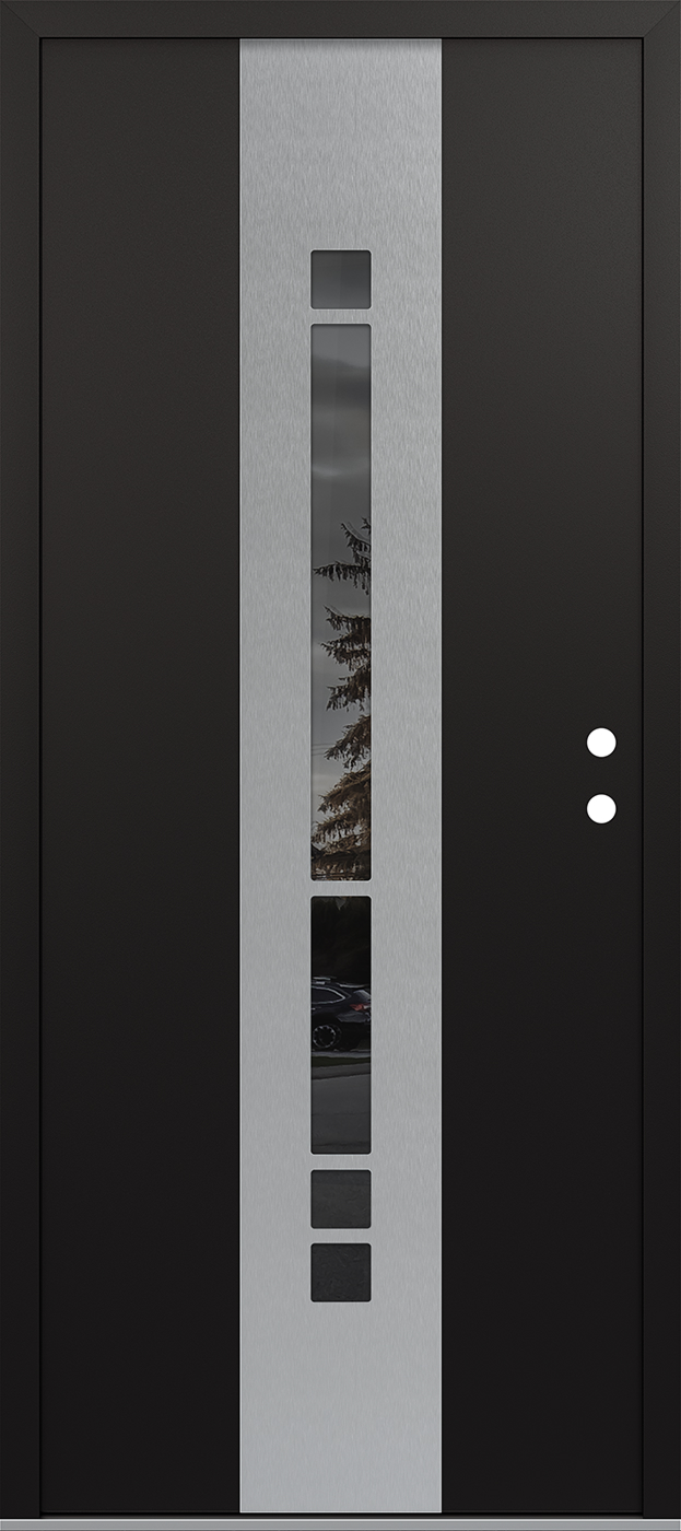MODERN STEEL FRONT DOOR DIAMOND A3 36" X 80" BLACK/BLACK MIRRORED GLASS PANEL STAINLESS STEEL LHI
