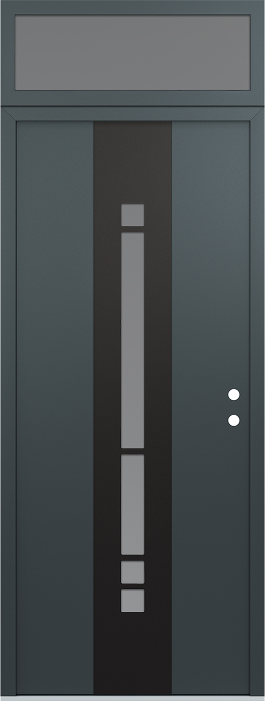 Modern Steel Front Door DIAMOND A3 36" X 96" ANTHRACITE/ANTHRACITE FROSTED GLASS PANEL BLACK LHI WITH TRANSOM MIRRORED GLASS