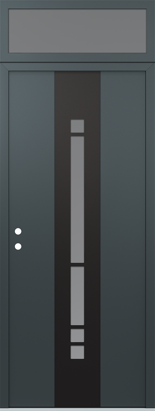 Modern Steel Front Door DIAMOND A3 36" X 96" ANTHRACITE/ANTHRACITE FROSTED GLASS PANEL BLACK RHI WITH TRANSOM CLEAR GLASS