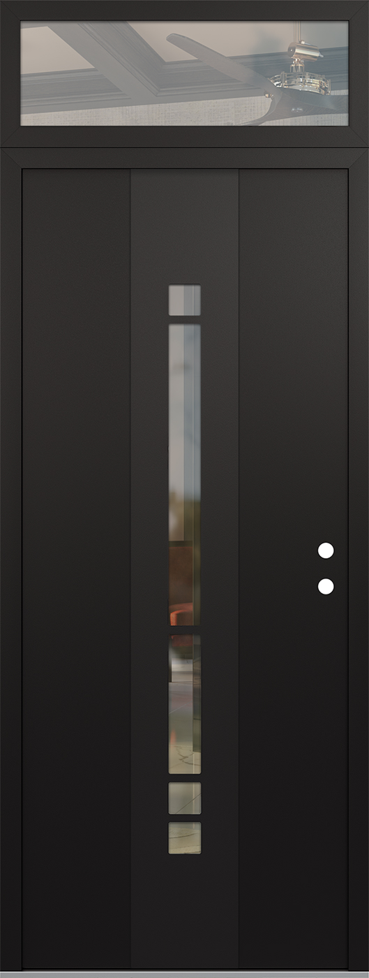 Modern Steel Front Door DIAMOND A3 36" X 96" BLACK/BLACK CLEAR GLASS PANEL BLACK LHI WITH TRANSOM CLEAR GLASS