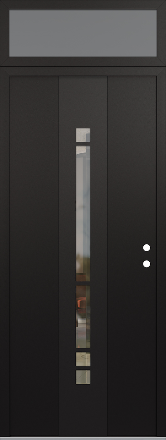 Modern Steel Front Door DIAMOND A3 36" X 96" BLACK/BLACK CLEAR GLASS PANEL BLACK LHI WITH TRANSOM FROSTED GLASS