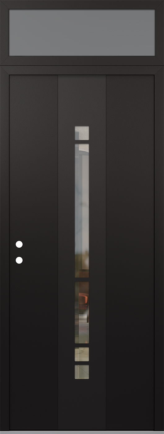Modern Steel Front Door DIAMOND A3 36" X 96" BLACK/BLACK CLEAR GLASS PANEL BLACK RHI WITH TRANSOM FROSTED GLASS