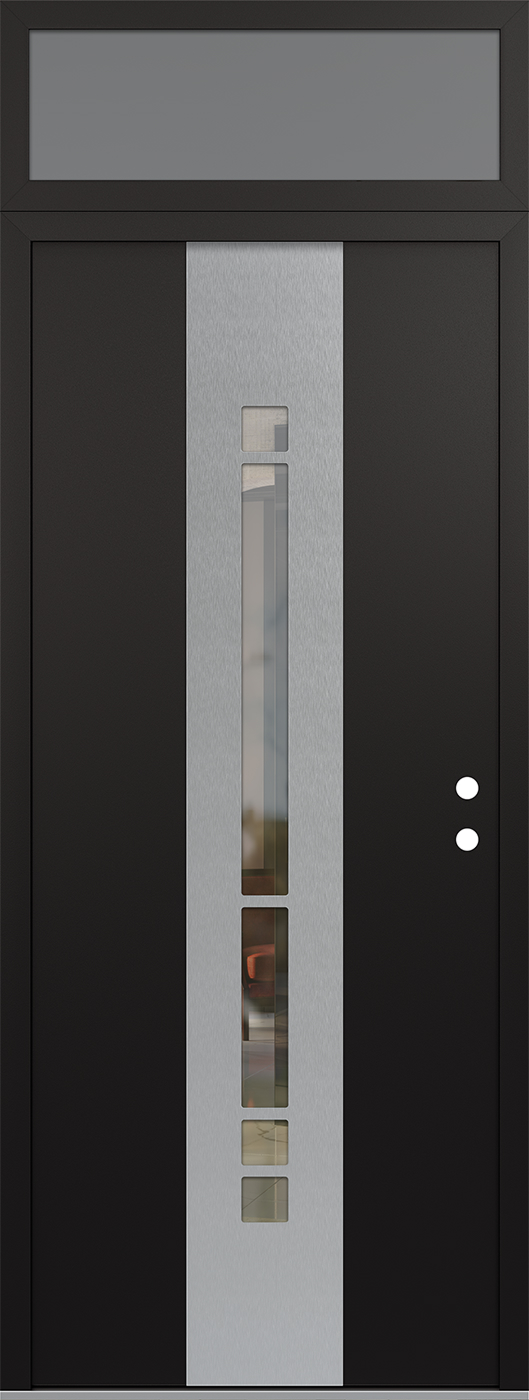 Modern Steel Front Door DIAMOND A3 36" X 96" BLACK/BLACK CLEAR GLASS PANEL STAINLESS STEEL LHI WITH TRANSOM FROSTED GLASS