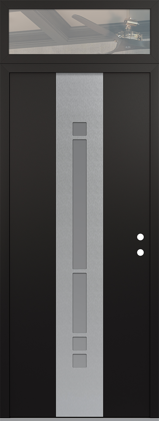 MODERN STEEL FRONT DOOR DIAMOND A3 36" X 96" BLACK/WHITE FROSTED GLASS PANEL STAINLESS STEEL LHI WITH TRANSOM CLEAR GLASS