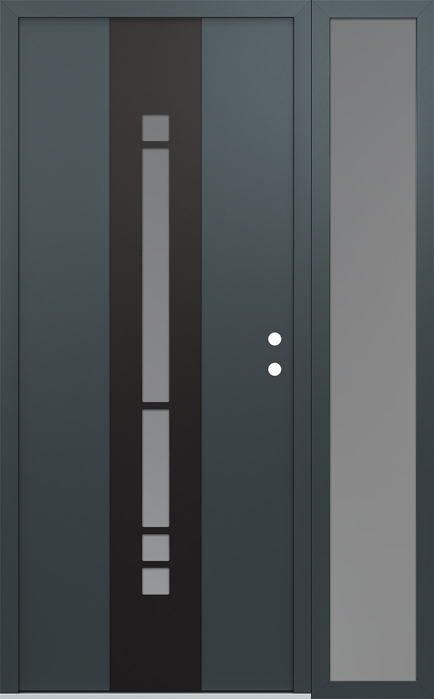Modern Steel Front Door DIAMOND A3 48" X 80" ANTHRACITE/ANTHRACITE FROSTED GLASS PANEL BLACK LHI WITH SIDELITE CLEAR GLASS