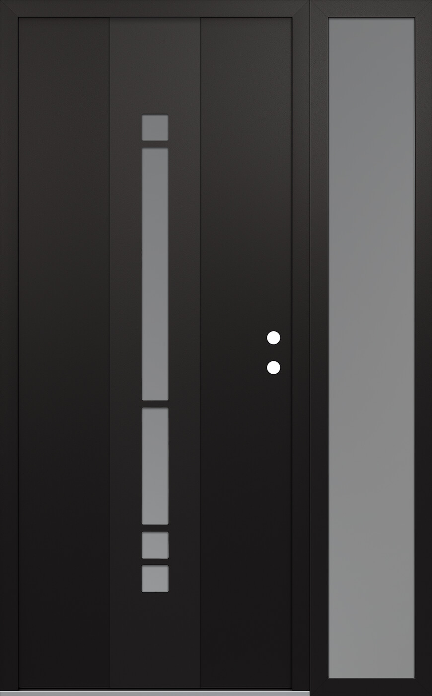 MODERN STEEL FRONT DOOR DIAMOND A3 48" X 80" BLACK/WHITE FROSTED GLASS PANEL BLACK LHI WITH SIDELITE FROSTED GLASS