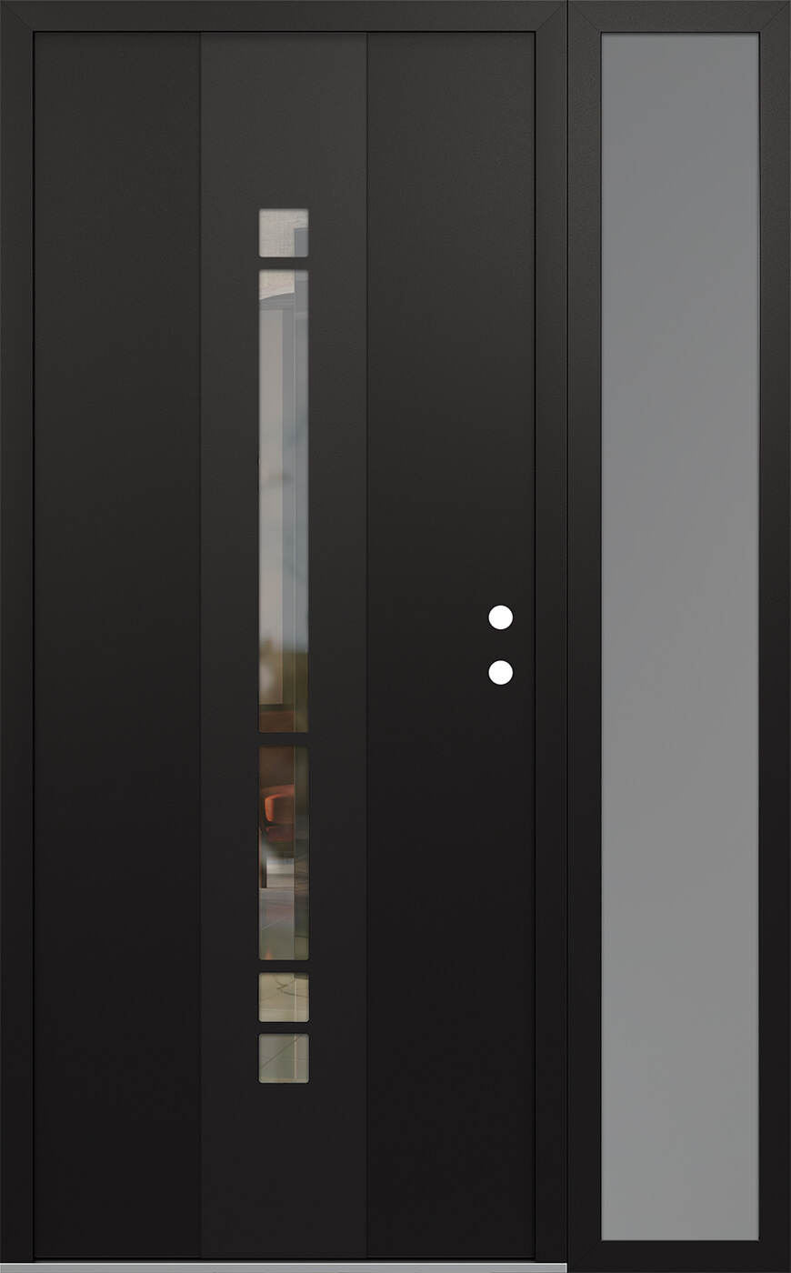 Modern Steel Front Door DIAMOND A3 50" X 80" BLACK/BLACK CLEAR GLASS PANEL BLACK LHI WITH SIDELITE FROSTED GLASS
