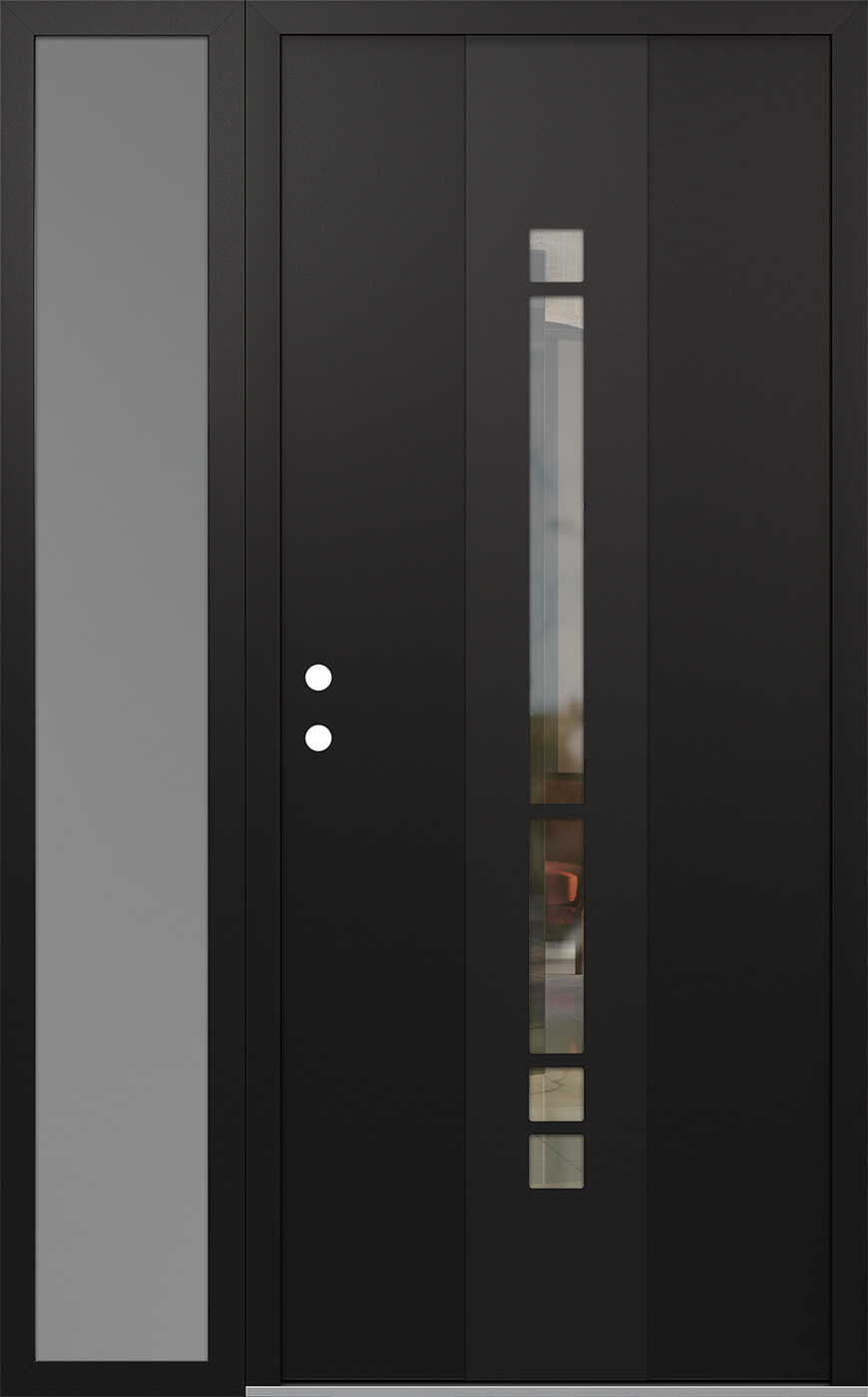 Modern Steel Front Door DIAMOND A3 50" X 80" BLACK/BLACK CLEAR GLASS PANEL BLACK RHI WITH SIDELITE FROSTED GLASS