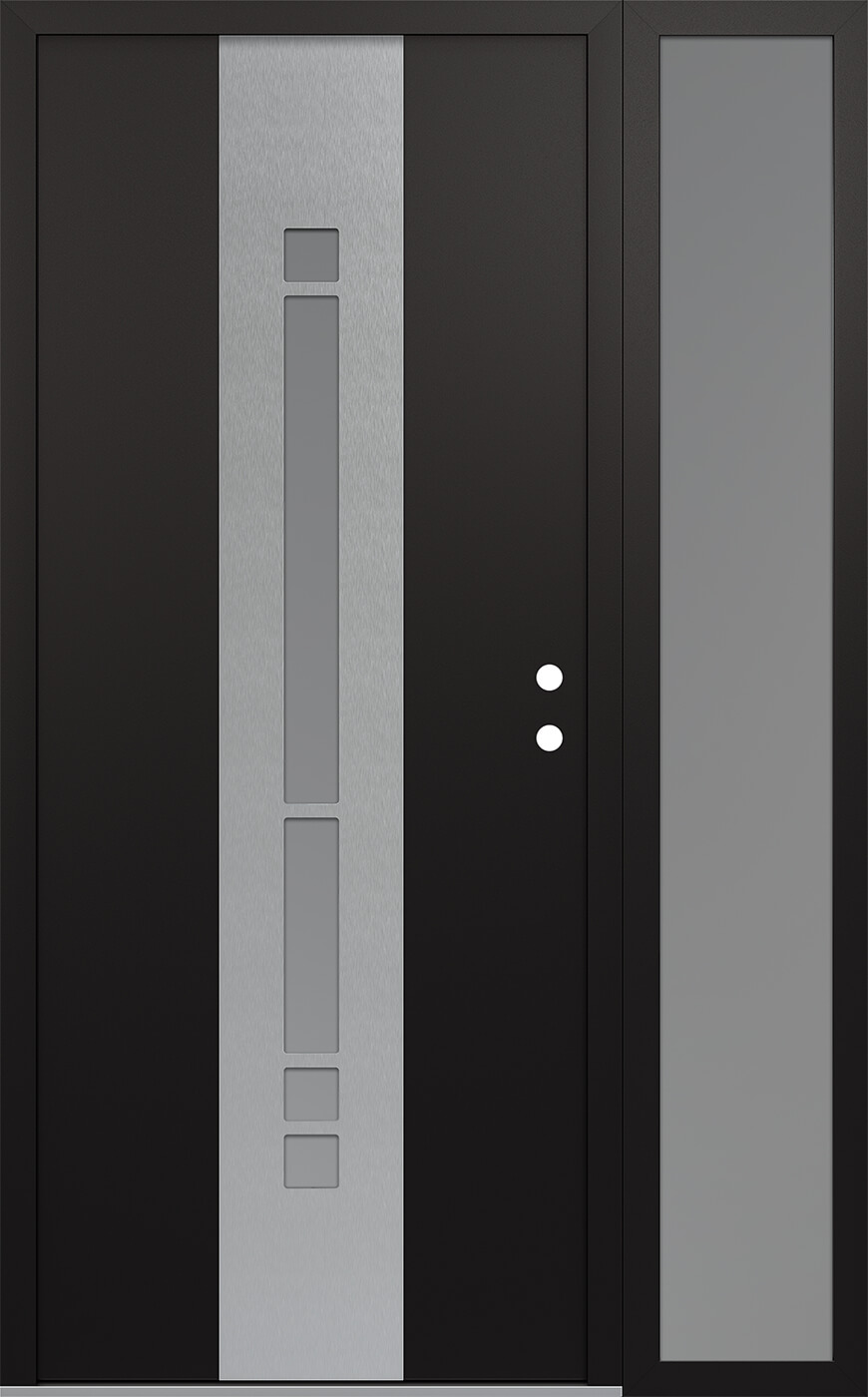 MODERN STEEL FRONT DOOR DIAMOND A3 50" X 80" BLACK/WHITE FROSTED GLASS PANEL STAINLESS STEEL LHI WITH SIDELITE CLEAR GLASS