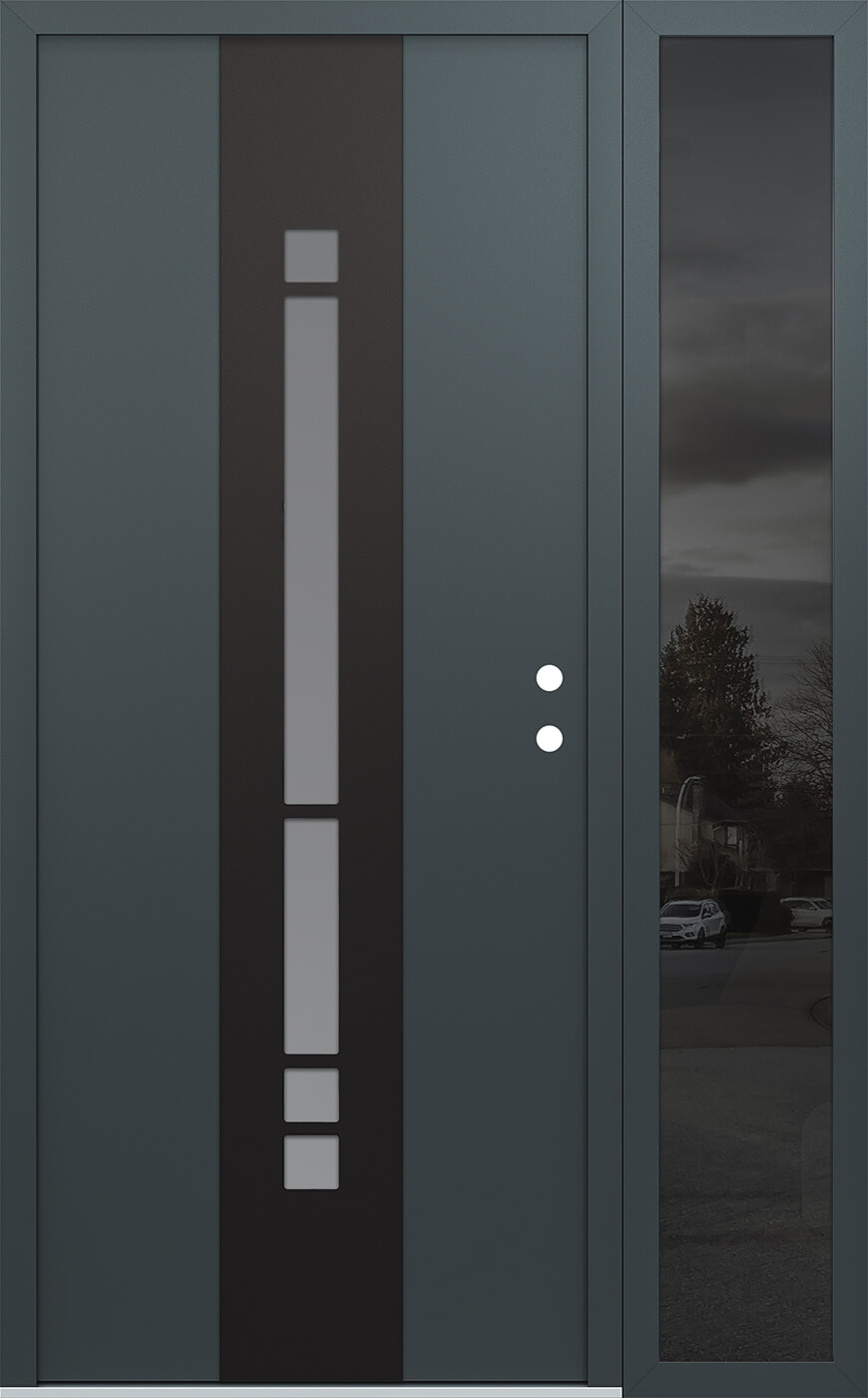 Modern Steel Front Door DIAMOND A3 52" X 80" ANTHRACITE/ANTHRACITE FROSTED GLASS PANEL BLACK LHI WITH SIDELITE CLEAR GLASS