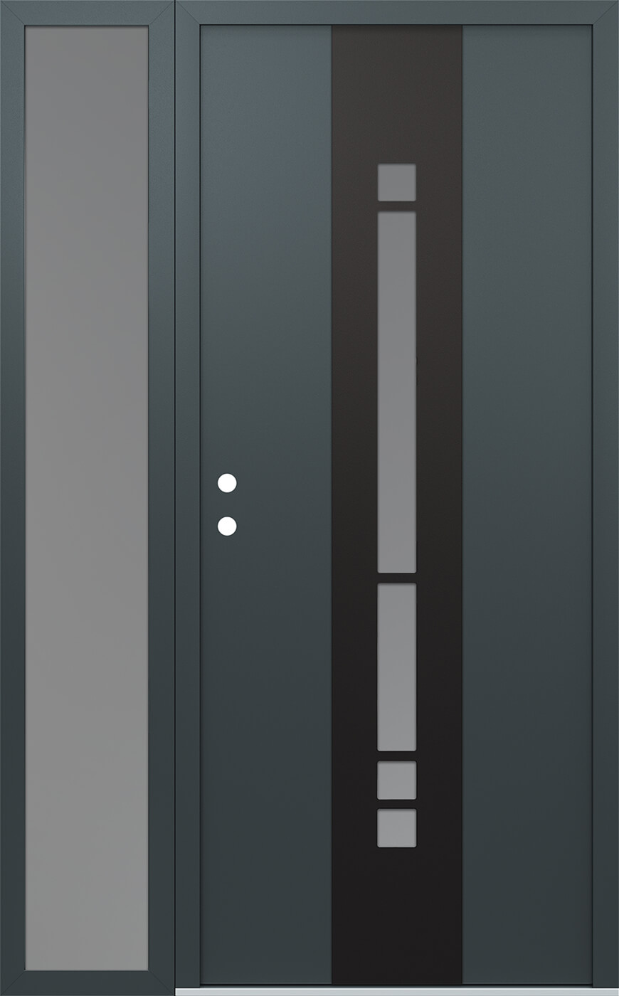 Modern Steel Front Door DIAMOND A3 52" X 80" ANTHRACITE/ANTHRACITE FROSTED GLASS PANEL BLACK RHI WITH SIDELITE CLEAR GLASS