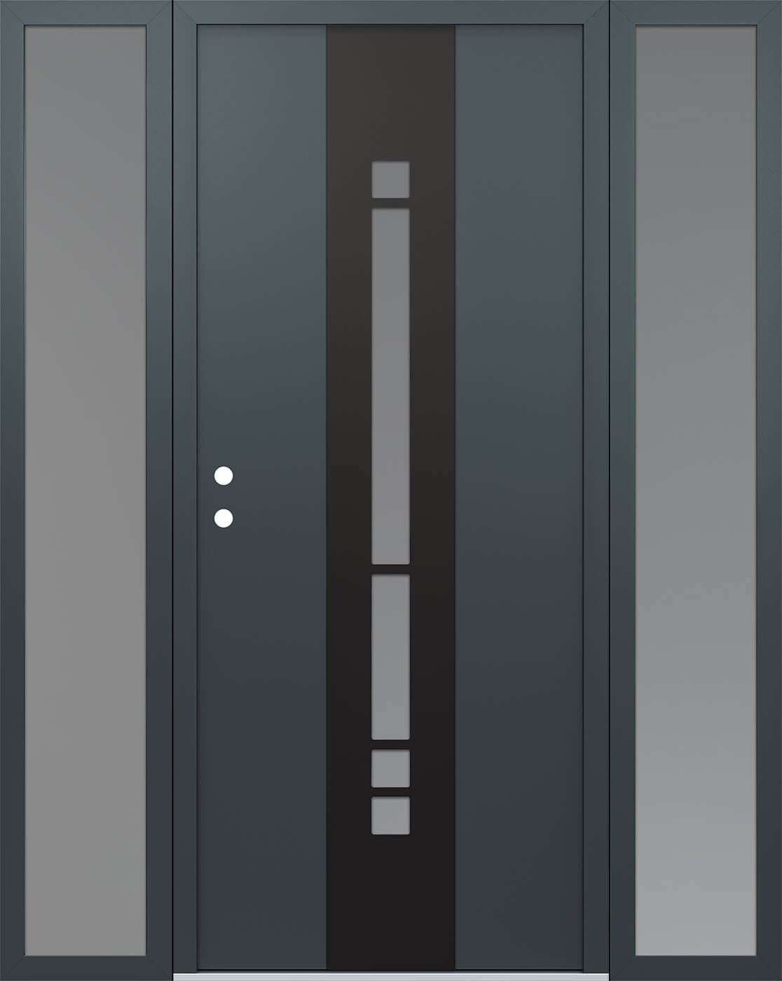 Modern Steel Front Door DIAMOND A3 60" X 80" ANTHRACITE/ANTHRACITE FROSTED GLASS PANEL BLACK RHI WITH 2 SIDELITES CLEAR GLASS