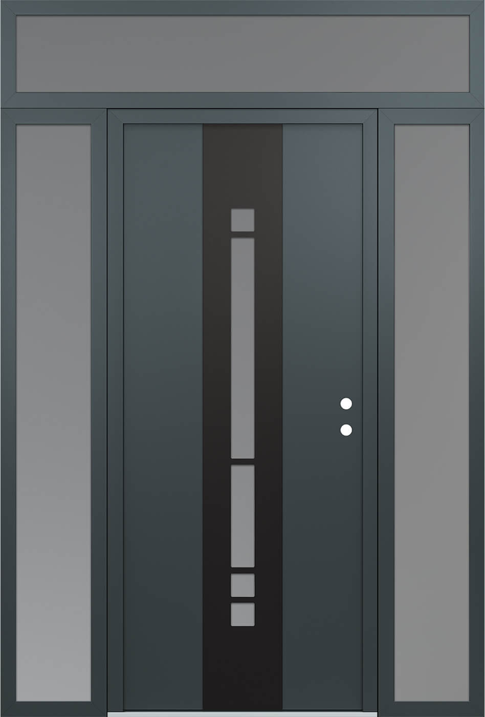 Modern Steel Front Door DIAMOND A3 60" X 96" ANTHRACITE/ANTHRACITE FROSTED GLASS PANEL BLACK LHI WITH 2 SIDELITES AND TRANSOM MIRRORED GLASS