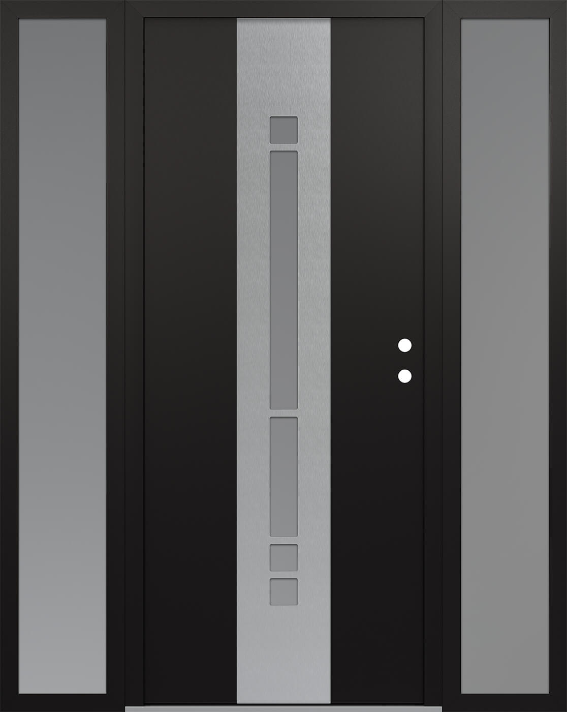 MODERN STEEL FRONT DOOR DIAMOND A3 64" X 80" BLACK/WHITE FROSTED GLASS PANEL STAINLESS STEEL LHI WITH 2 SIDELITES MIRRORED GLASS