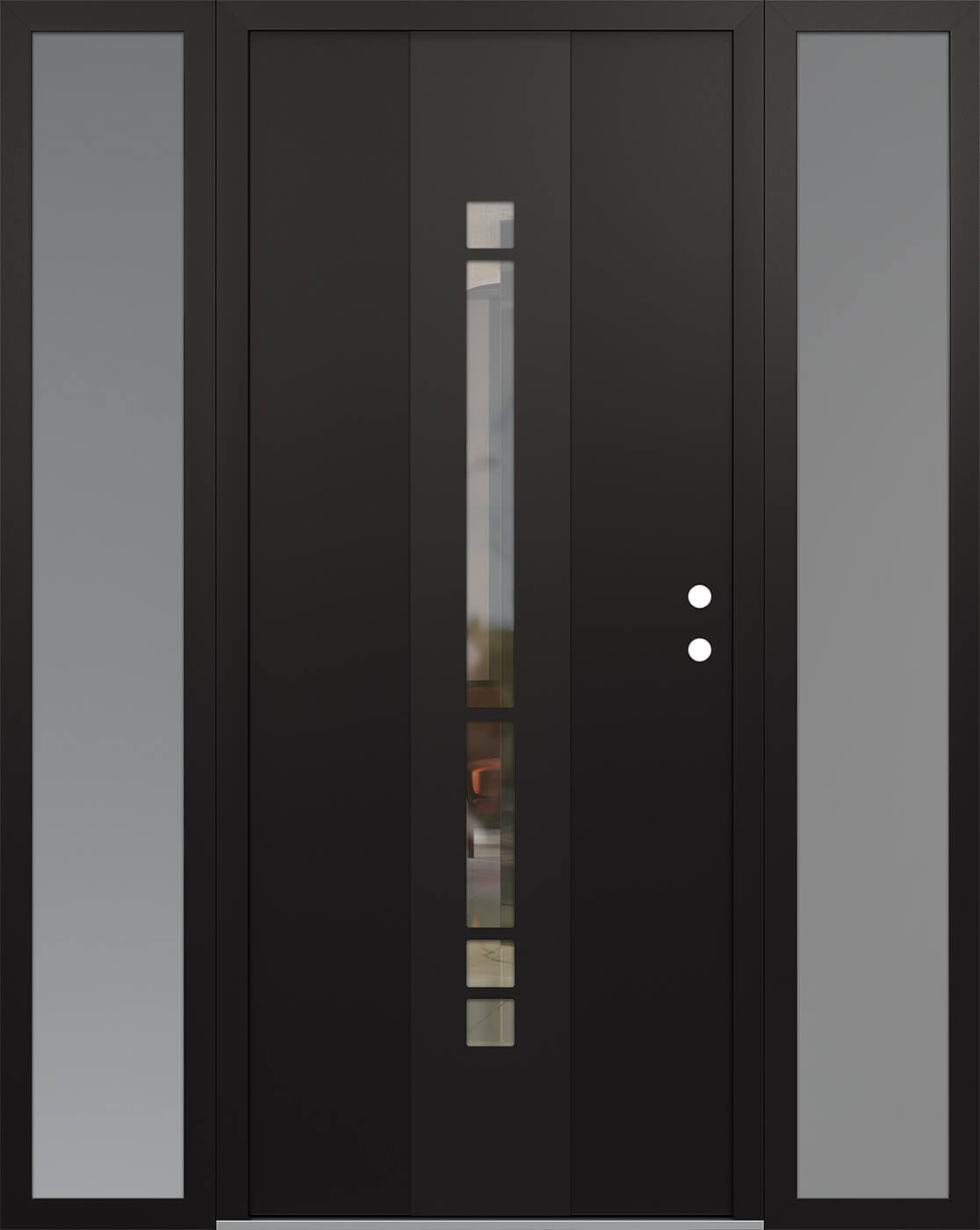 Modern Steel Front Door DIAMOND A3 68" X 80" BLACK/BLACK CLEAR GLASS PANEL BLACK LHI WITH 2 SIDELITES CLEAR GLASS