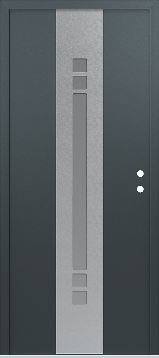 Modern Steel Front Door DIAMOND A4 36" X 80" ANTHRACITE/ANTHRACITE FROSTED GLASS PANEL STAINLESS STEEL LHI