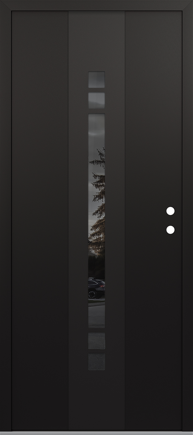 Modern Steel Front Door DIAMOND A4 36" X 80" BLACK/BLACK MIRRORED GLASS PANEL BLACK LHI