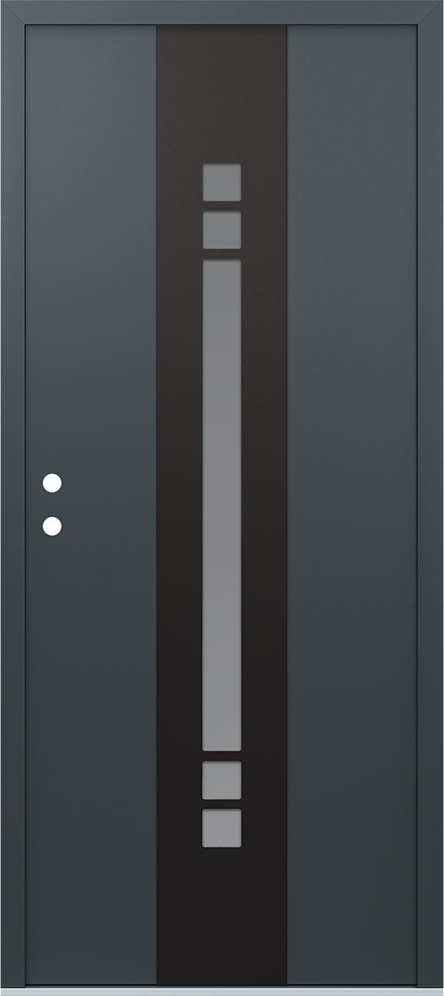 Modern Steel Front Door DIAMOND A4 36" X 80" ANTHRACITE/ANTHRACITE FROSTED GLASS PANEL BLACK RHI