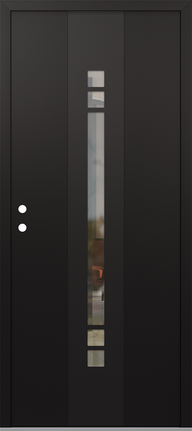 Modern Steel Front Door DIAMOND A4 36" X 80" BLACK/BLACK CLEAR GLASS PANEL BLACK RHI
