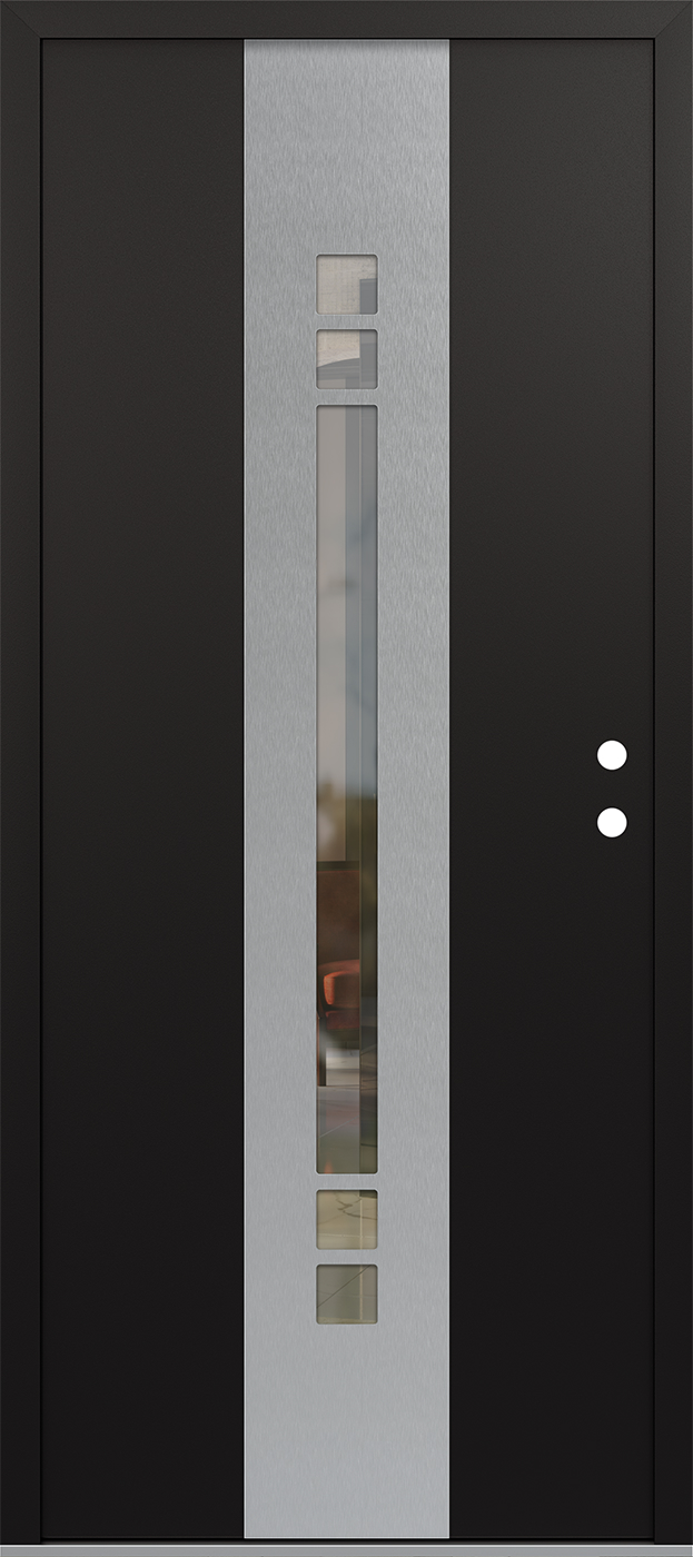 Modern Steel Front Door DIAMOND A4 36" X 80" BLACK/BLACK CLEAR GLASS PANEL STAINLESS STEEL LHI