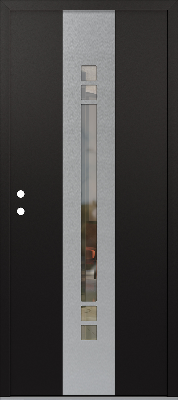 Modern Steel Front Door DIAMOND A4 36" X 80" BLACK/BLACK CLEAR GLASS PANEL STAINLESS STEEL RHI