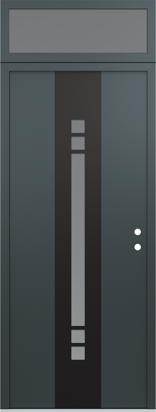 Modern Steel Front Door DIAMOND A4 36" X 96" ANTHRACITE/ANTHRACITE FROSTED GLASS PANEL BLACK LHI WITH TRANSOM MIRRORED GLASS
