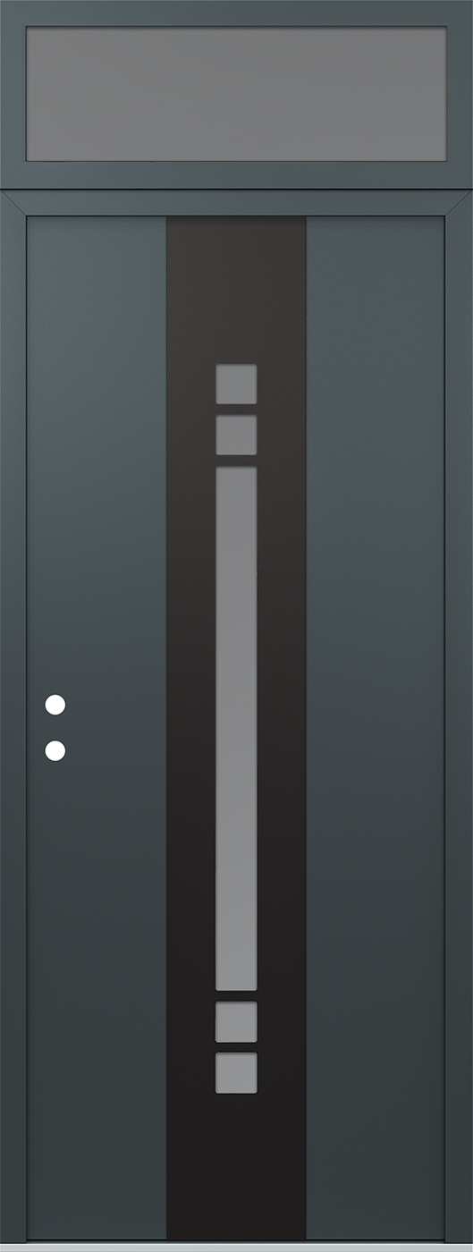 Modern Steel Front Door DIAMOND A4 36" X 96" ANTHRACITE/ANTHRACITE FROSTED GLASS PANEL BLACK RHI WITH TRANSOM CLEAR GLASS