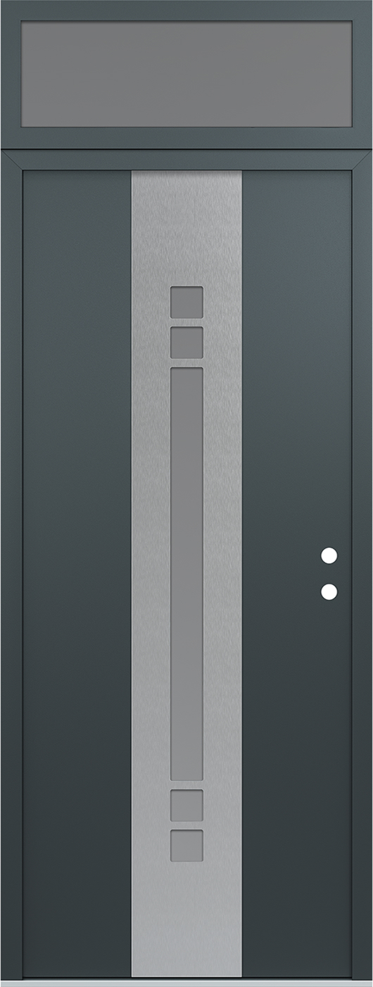 Modern Steel Front Door DIAMOND A4 36" X 96" ANTHRACITE/ANTHRACITE FROSTED GLASS PANEL STAINLESS STEEL LHI WITH TRANSOM MIRRORED GLASS