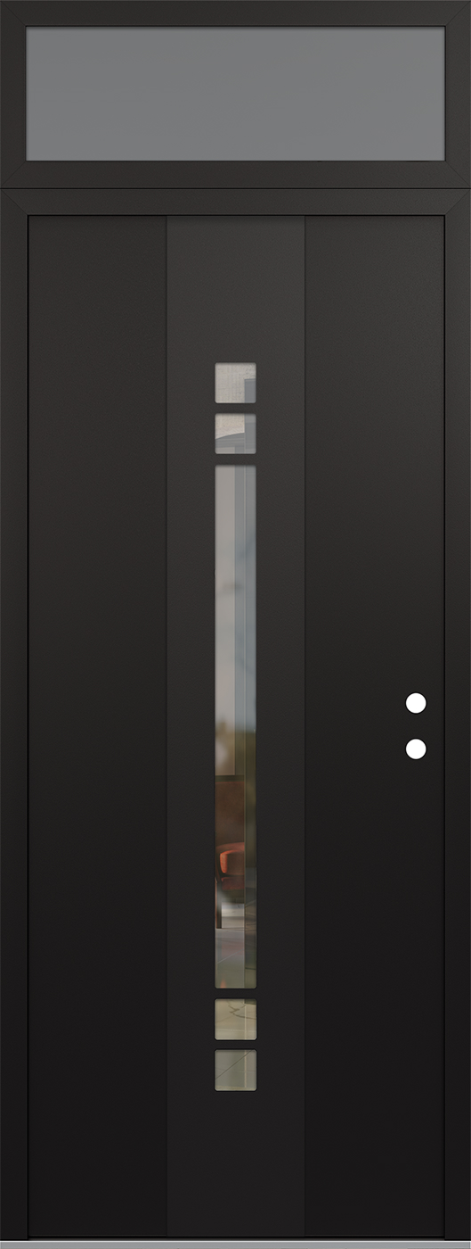 Modern Steel Front Door DIAMOND A4 36" X 96" BLACK/BLACK CLEAR GLASS PANEL BLACK LHI WITH TRANSOM FROSTED GLASS